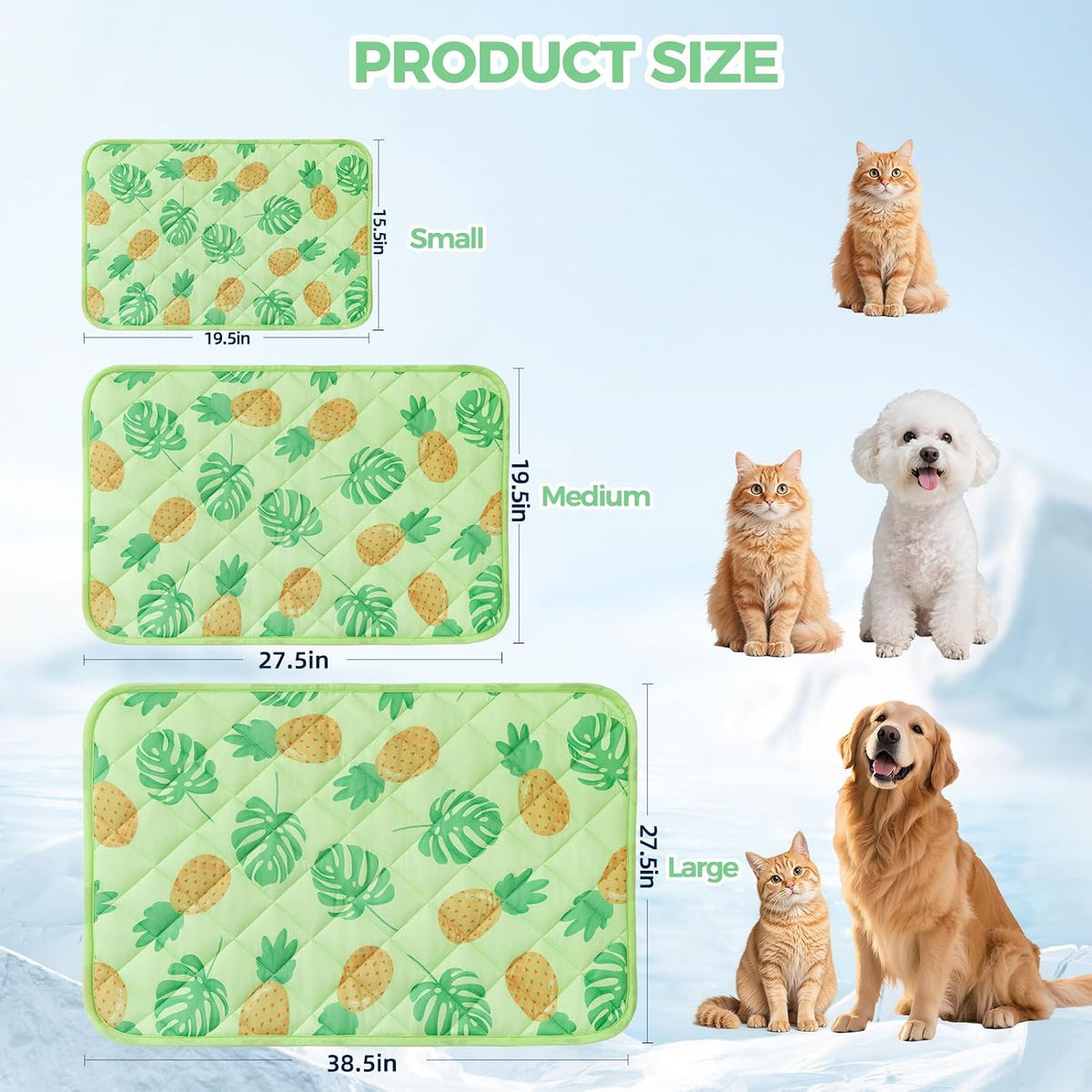 Homimp Dog Cooling Mat,27.5"x38.5" Thicken Self-Cooling Mat for Dog Large,Internal Waterproof & Endothermic,Washable Pet Ice Cool Pad Blanket,Pet Sleeping Pad for Indoor Outdoor in Summer, Green L