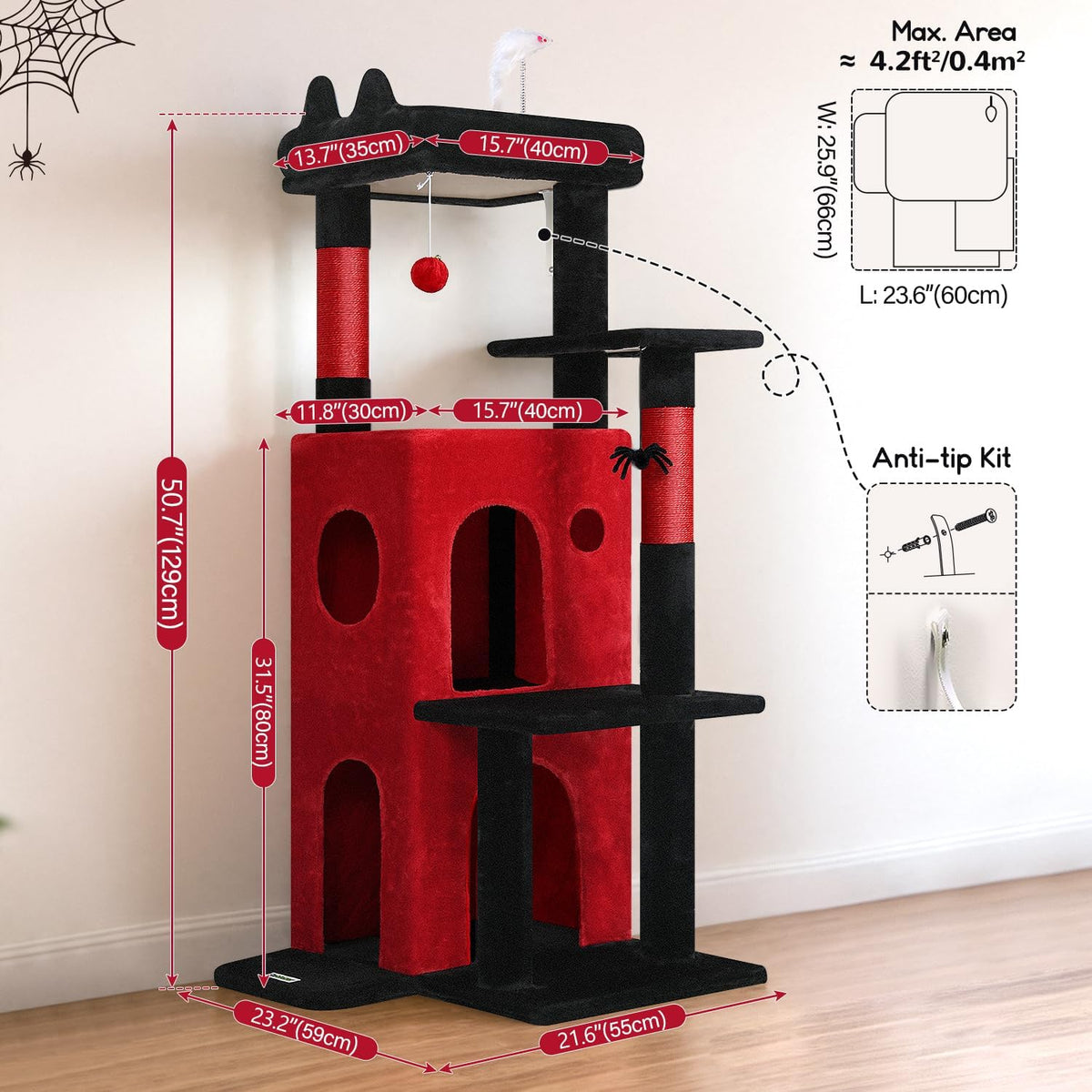 Globlazer Gothic Cat Tree Tower for Indoor Cats Large Adult, FC50, Goth