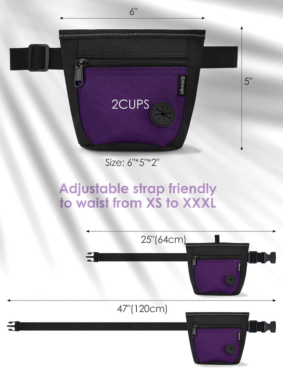 Gobeigo 2 Cup Dog Treat Pouch with Training Clicker(Black/Purple)
