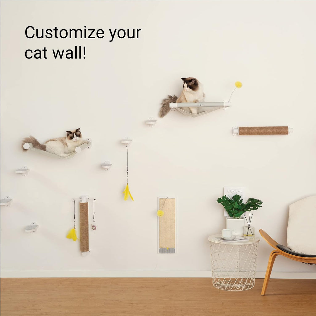 SVD.PET Wall Mounted Cat Hammock with Toy, Easy-to-Install Cat Wall Shelf with Soft Pad on This Premium Kitty Furniture, Modern Design. Easily Supports up to 40 lbs (Easy-Install, White)
