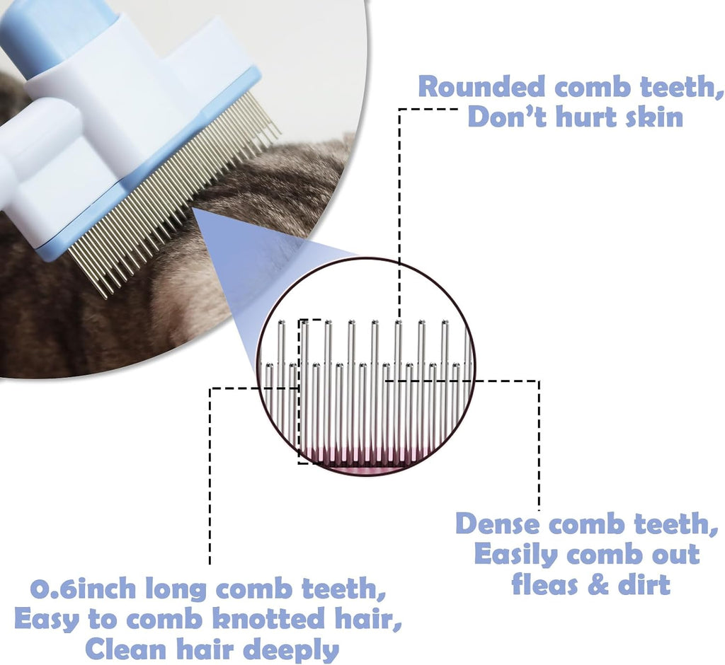 2pcs Cat Comb Set Flea Comb 2 Styles Pet Comb Self Cleaning Upgraded Cat Brush for Long Haired Cats & Dogs