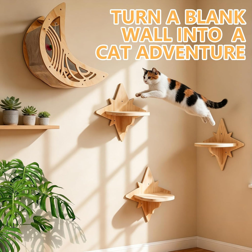 Moon & Star Cat Wall Shelves, Cat Wall Furniture for Indoor Cats