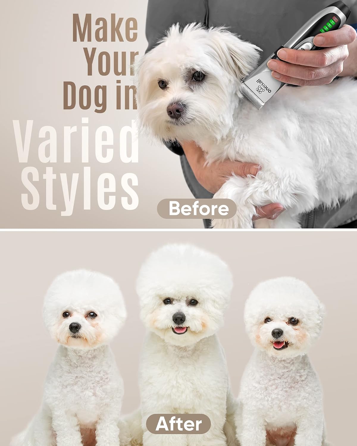 oneisall Dog Clipper for Small and Large Dogs Cats Silver