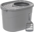 Amazon Basics Large Cat Litter Box with High Sides, Top Entry, Odor Control, Includes Scoop, 20.5 x 14.75 x 14.38 inches, Grey
