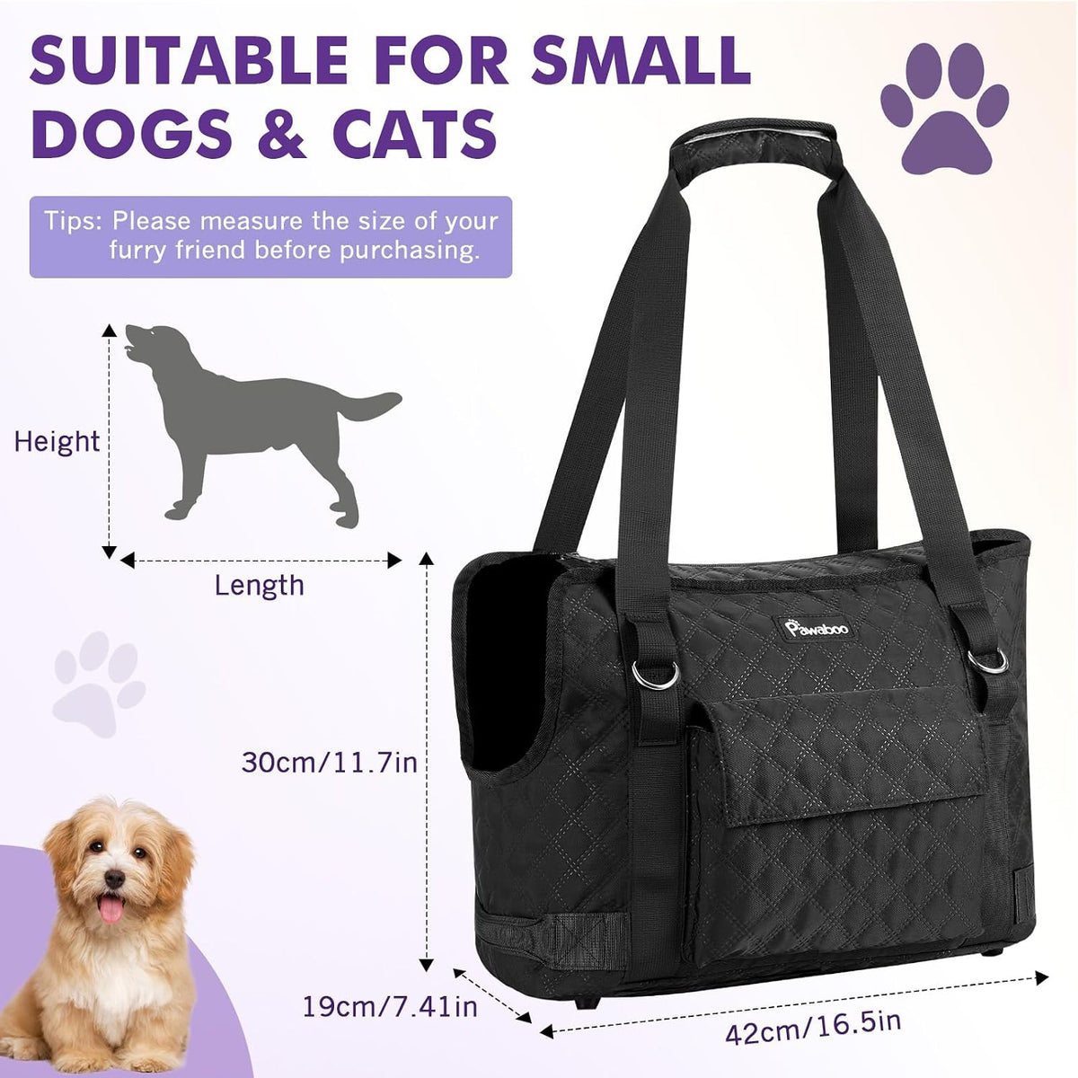 Pawaboo Dog Purse Carrier for Small Dogs with Pocket,Up to 11Lbs