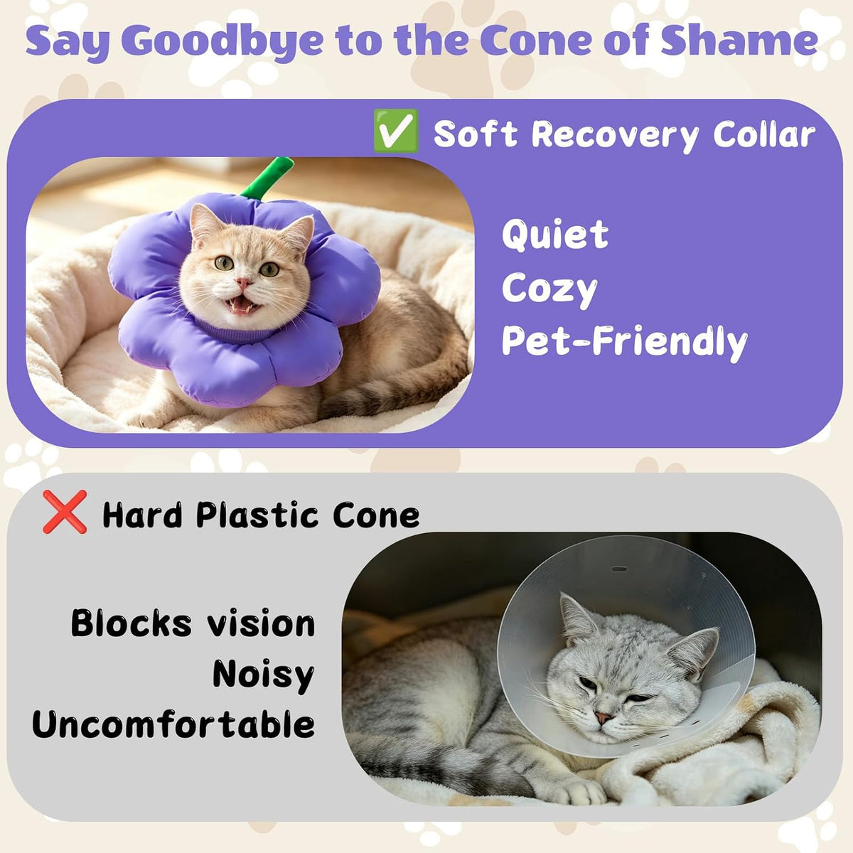 EMUST Soft Cat Cone for After Surgery, Recovery Collar for Kittens Purple