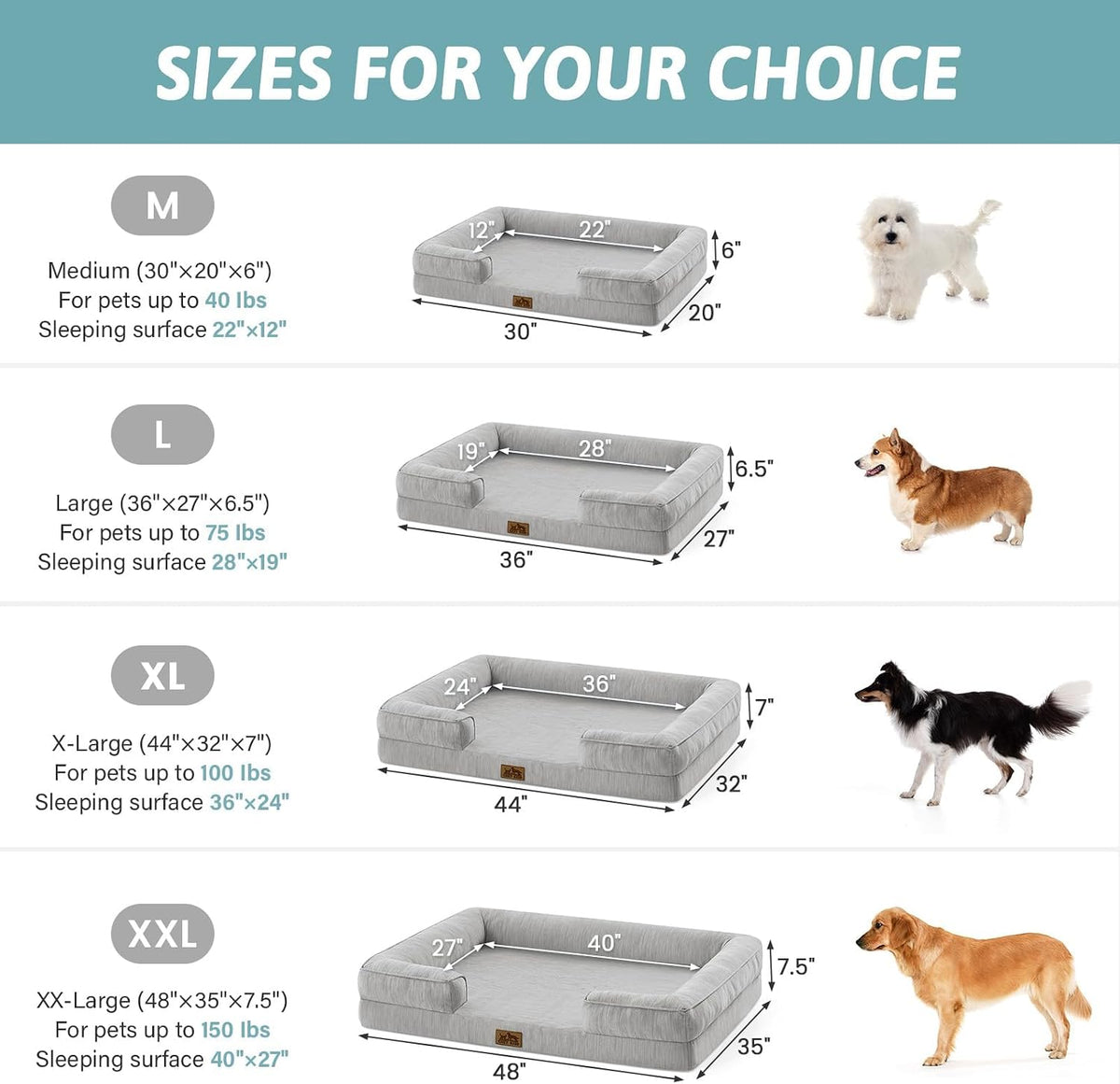 COZY KISS Cooling Orthopedic Extra Large Dog Bed, XL 44x32 inch, Grey