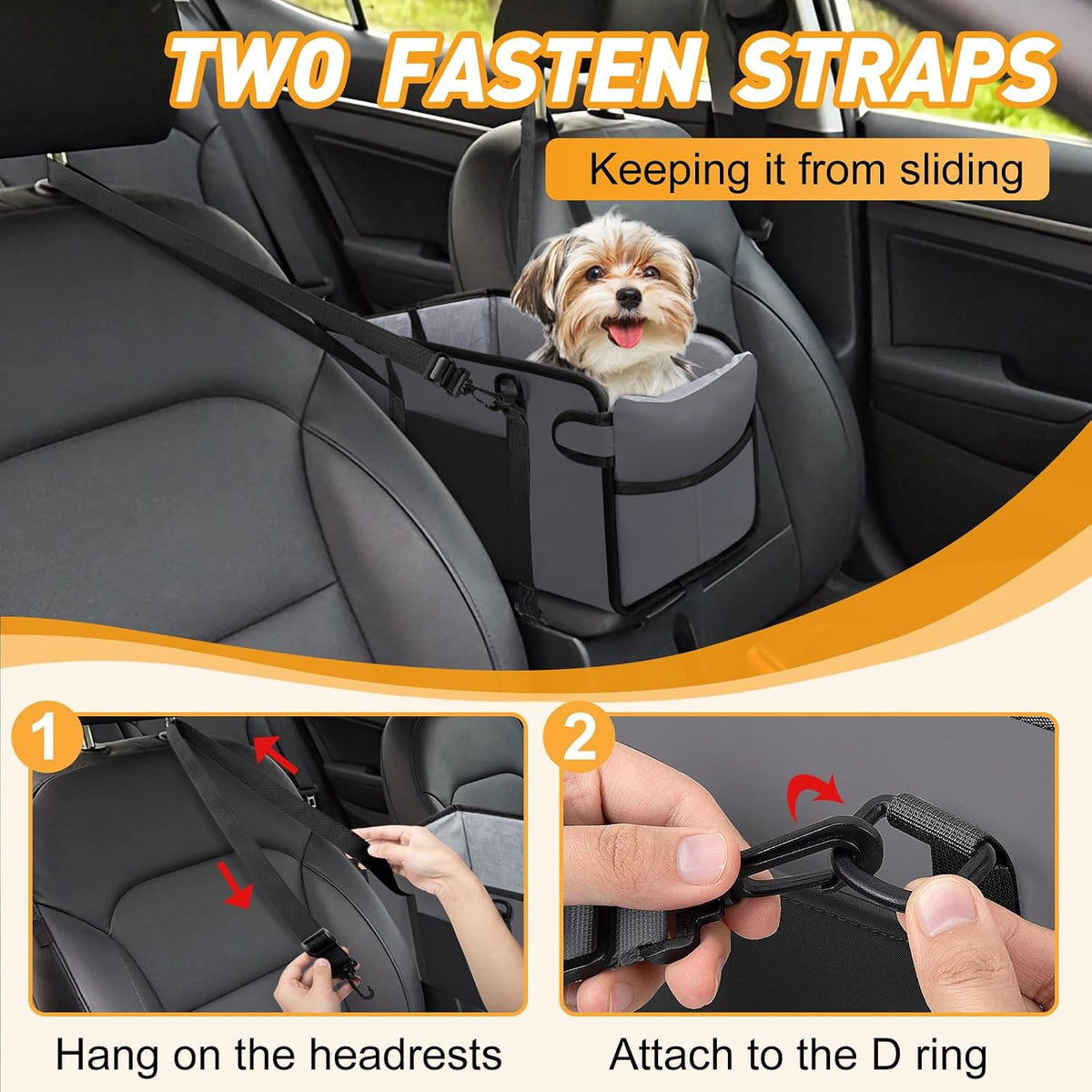 Portable Dog Car Seat for Small Dogs, Puppy Car Seat, Grey