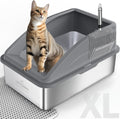 AIPERRO Stainless Steel Litter Box | XL Metal Cat Litter Boxs with Lid | Enclosed High Sided for Big Cats | Anti-Urine Leakage | Non-Stick & Easy to Clean with Litter Mat & Metal Scoop (Dark Gray)