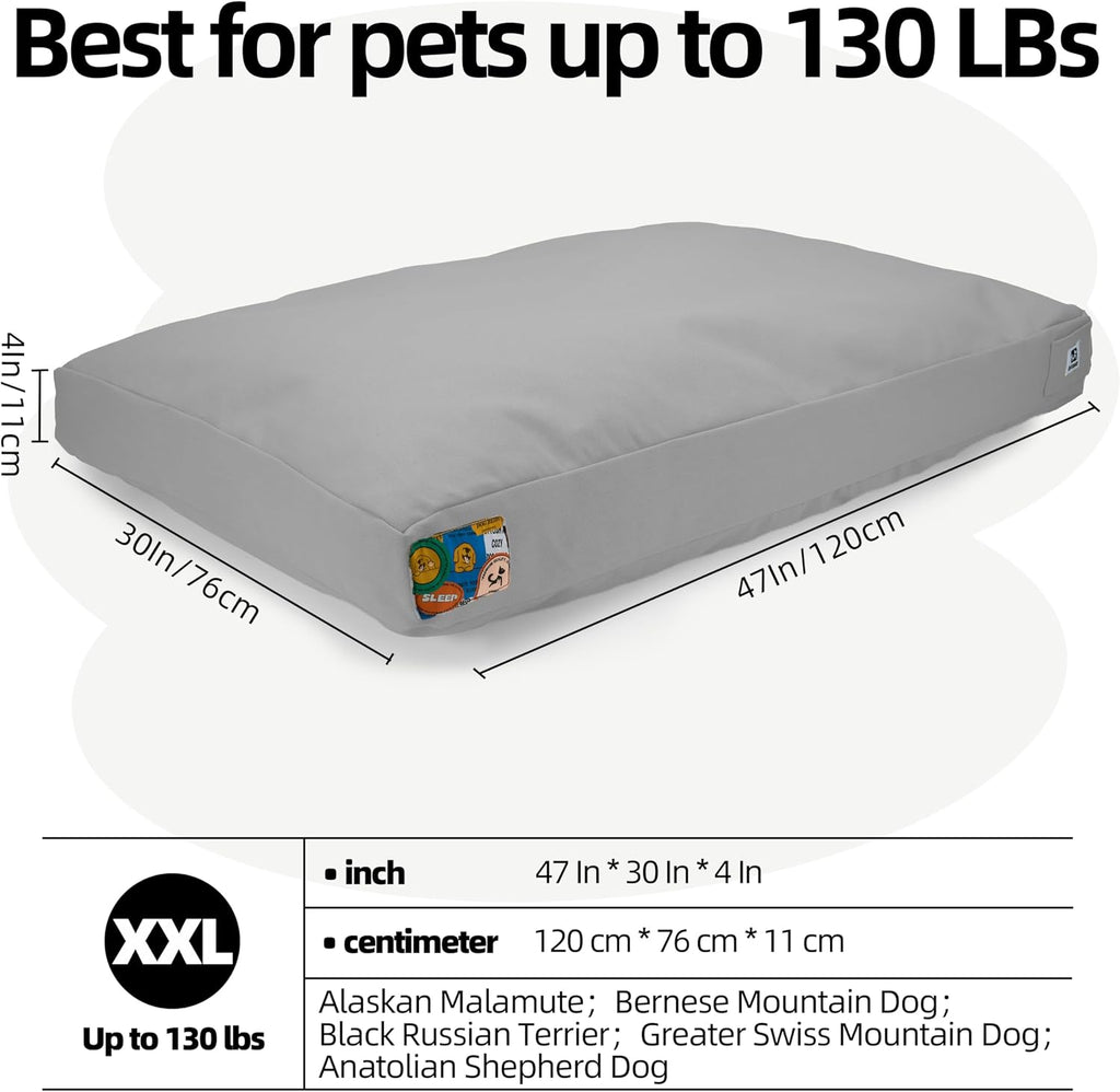 Sytopia 47 Inch Indestructible Dog Bed for Aggressive Chewers, Chew Proof Durable Outdoor Canvas Pet Crate Mat with Waterproof Washable Removable Cover, Indoor Patio Pet Pad for Crate, Light Grey