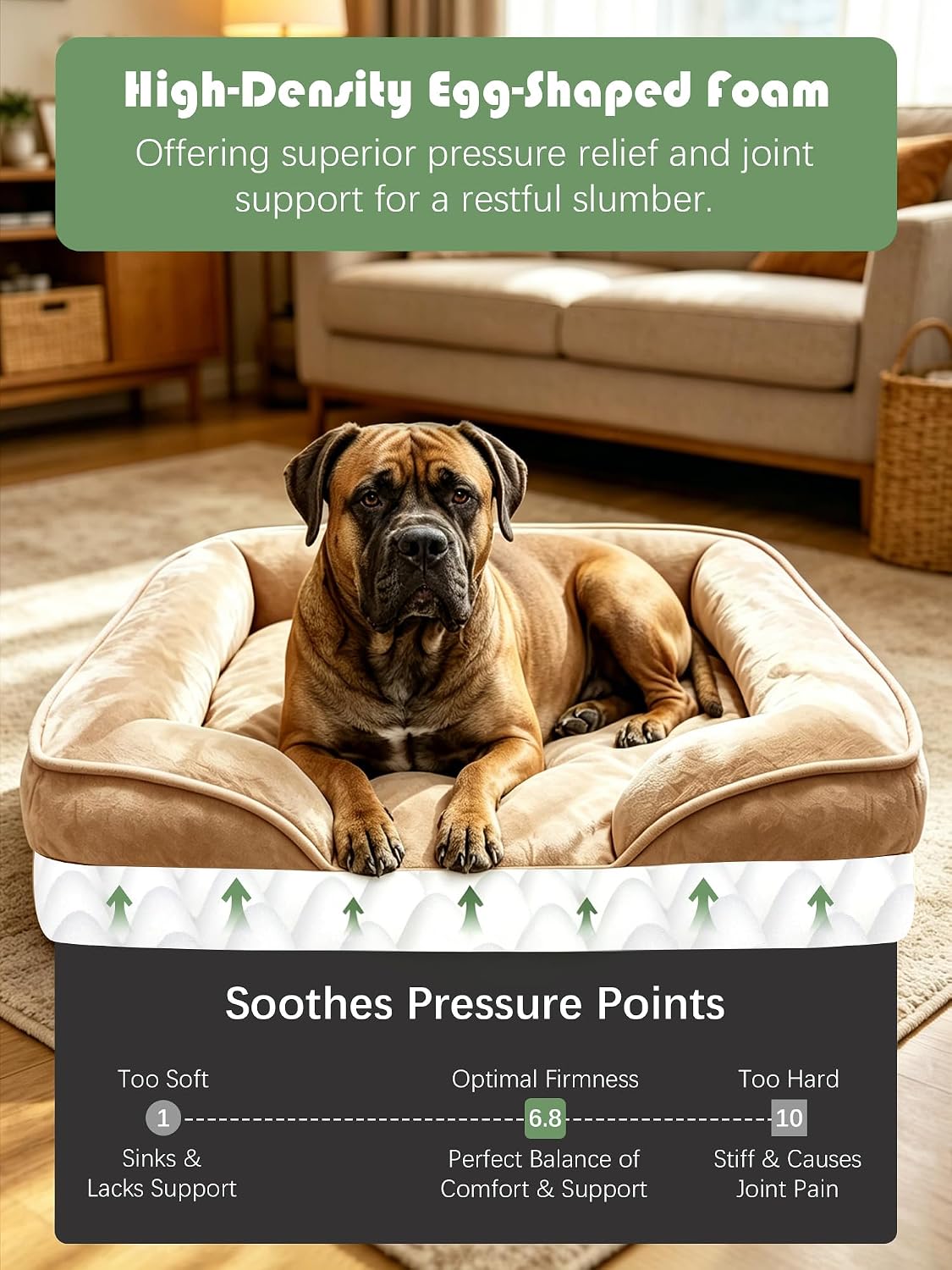 Spotted Play Orthopedic Dog Bed with Sides - Sofa Beds for Extra Large Dogs, Supportive Foam Pet Couch Bed with Washable Removable Cover, Waterproof Lining and Non-Slip Bottom, Brown - XXL