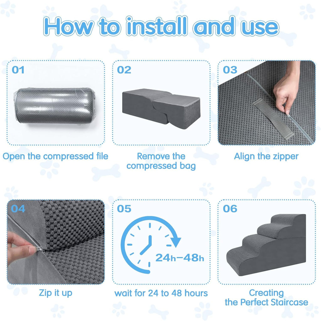 4-Step Dog Stairs, 19.8 Inch High Pet Steps for Small Dogs and Cats, Non-Slip Indoor Pet Ramp, Grey