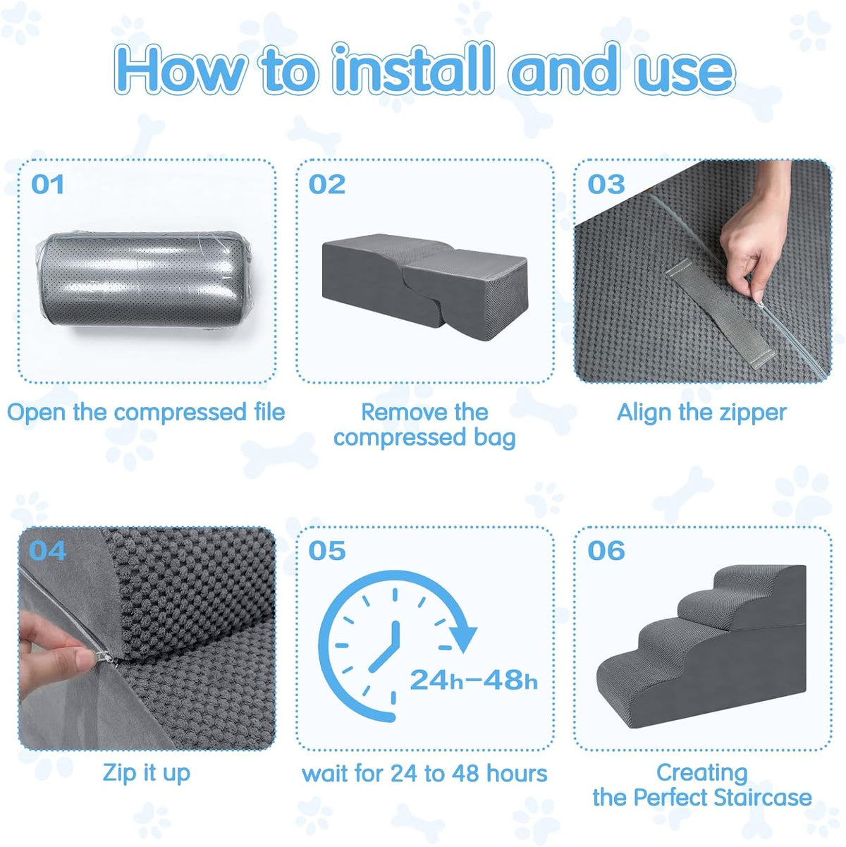 4-Step Dog Stairs, 19.8 Inch High Pet Steps for Small Dogs and Cats, Non-Slip Indoor Pet Ramp, Grey