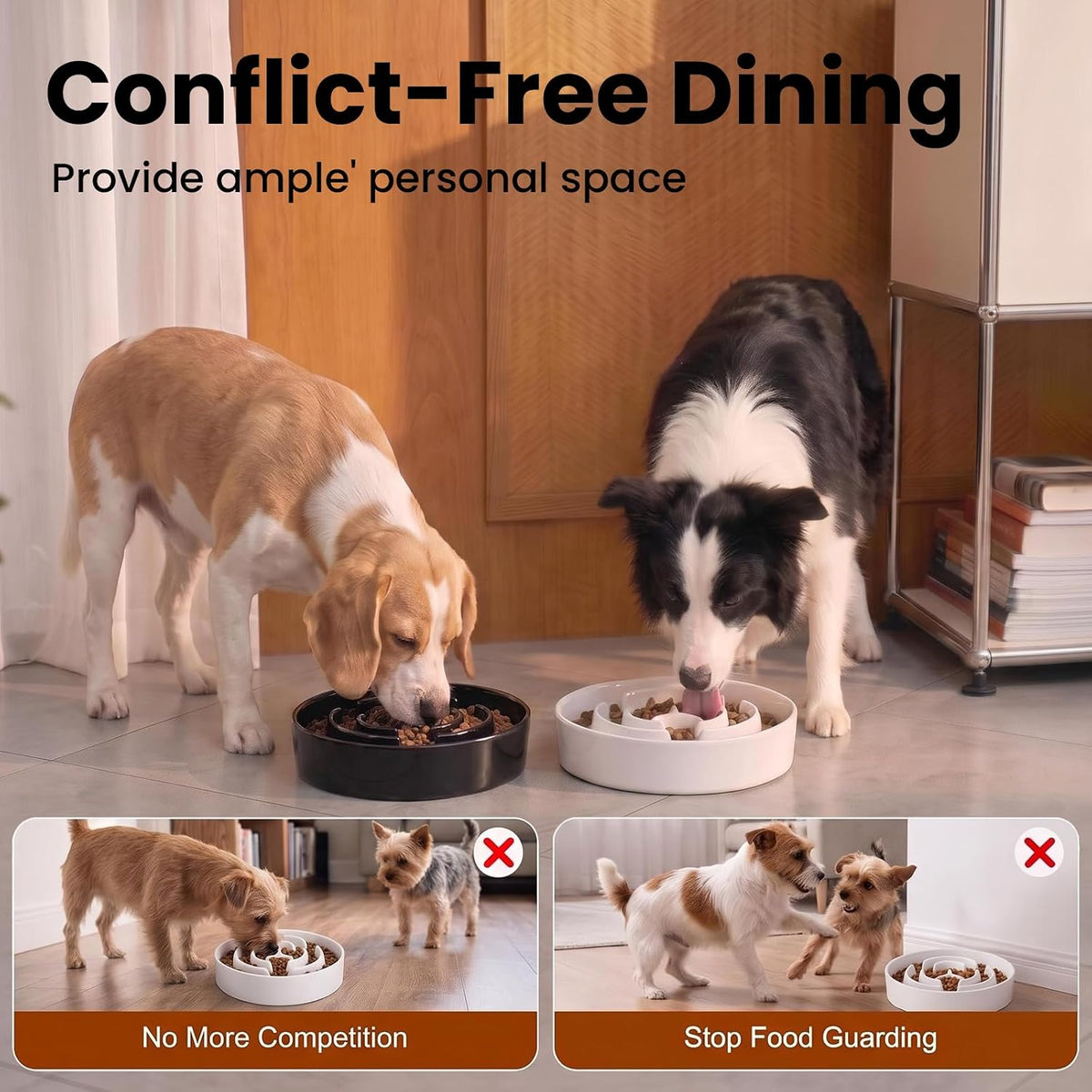 2 Pack Ceramic Slow Feeder Dog Bowls 1.6 Cups for Medium & Small Fast Eater