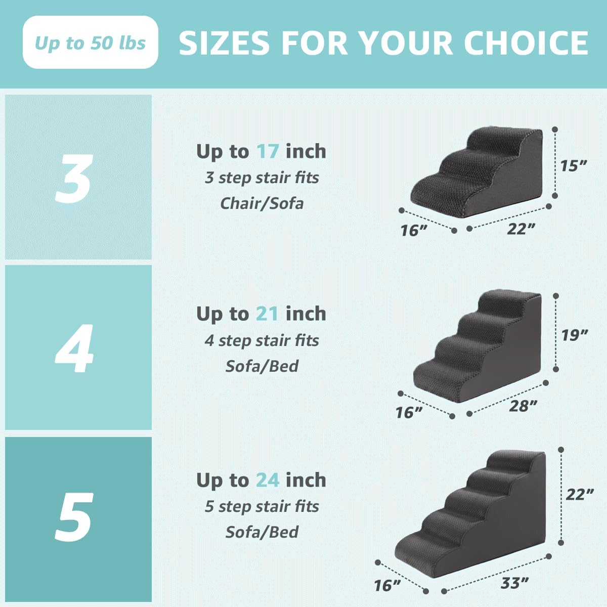 Oiilores Dog Stairs for Small Dogs 19" H, 4-Step Dog Steps Ramp for High Beds and Couch with Anti-Slip Washable Cover and Durable High Density Foam, Pet Stairs for Cats, Grey