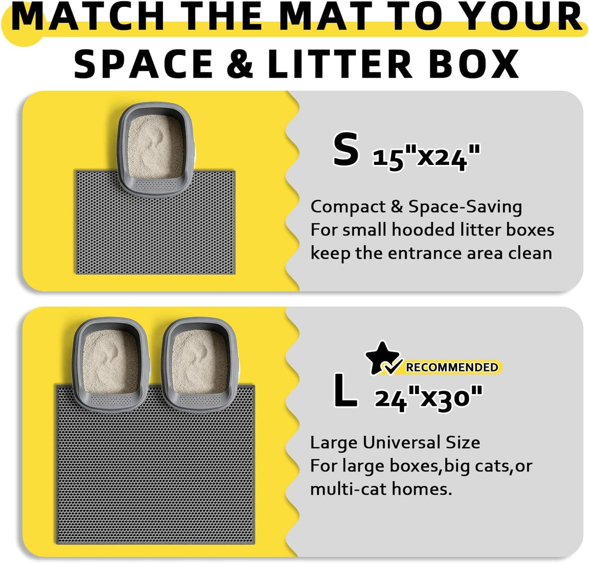 Cat Litter Mat, 30"x24", Waterproof, Easy to Clean (Grey-1Pack) | Double-Layer Honeycomb for Effective Litter Trapping, Premium Durable EVA, Non-Slip, Paw-Friendly Soft Surface