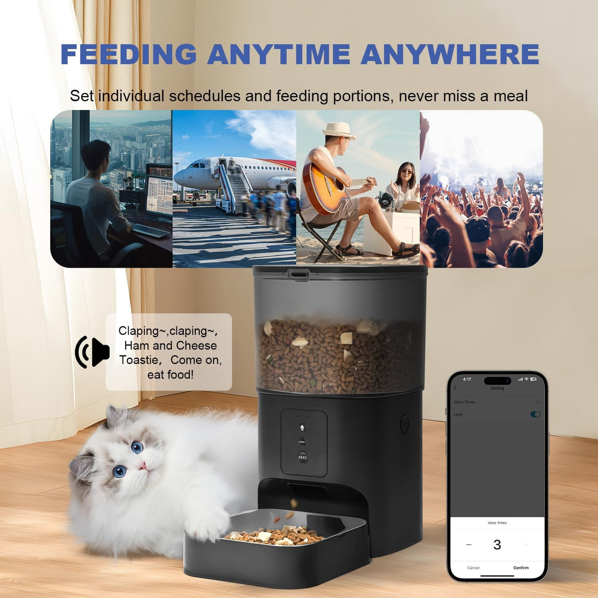 ANDOLL HOME Automatic Cat Feeder,4L Timed Cat＆Dog Dry Food Dispenser