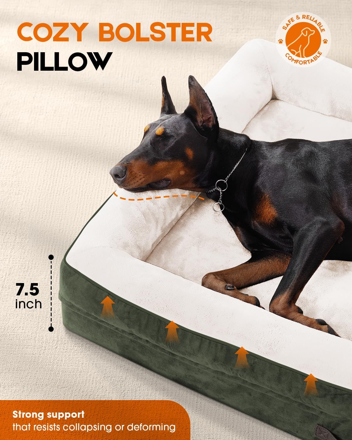 Upvilla Orthopedic Dog Bed XXL, Four-Sided Dog Sofa, Washable Cover, Green