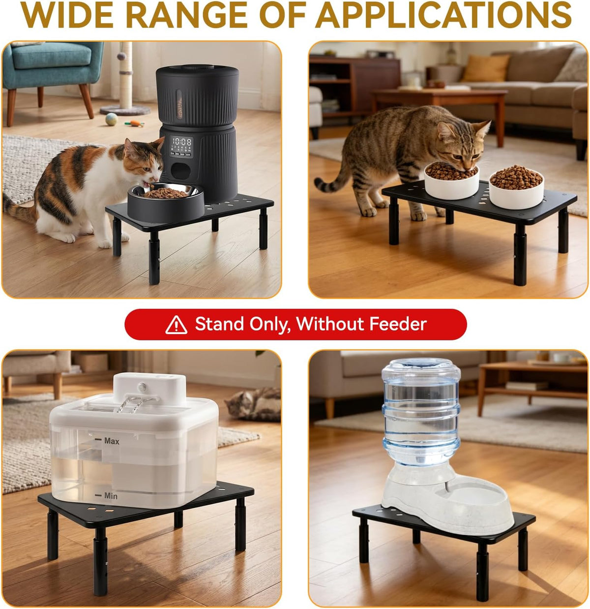 Adjustable Cat Food Stand for Automatic Feeder & Bowl, Non-Slip