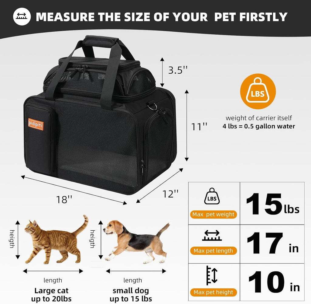 pidipiti 18x12x11 top Expandable pet Carrier for Allegiant Frontier Airline