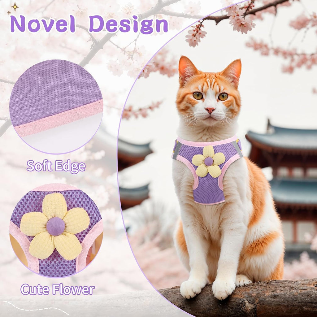 Cat Harness and Leash Set, Escape Proof Soft Vest Walk Purple S