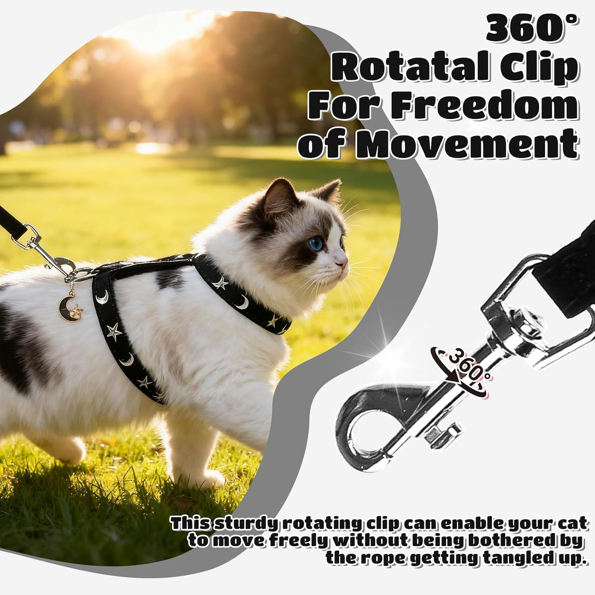 EXPAWLORER Cat Harness and Leash Set - Escape Proof Adjustable Cat Harness, H-shped Comfortable Soft Lightweight Kitten Harness for Outdoor Walking, for Small Medium Cats,Star-Moon S