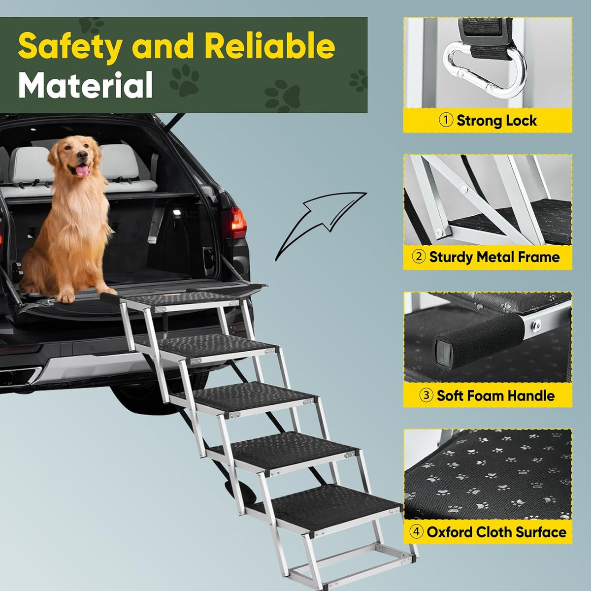 Sakerplus Dog Stairs for Large Dogs, 17.7” Wide Dog Ramps for Car 5 Steps