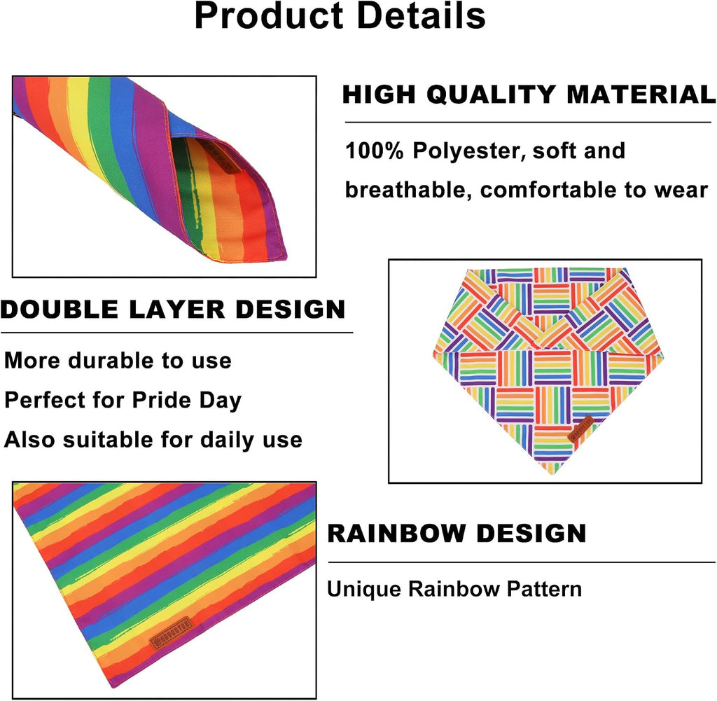 ADOGGYGO Rainbow Dog Bandana, Reversible Pride Bandana for Dogs, X-Large