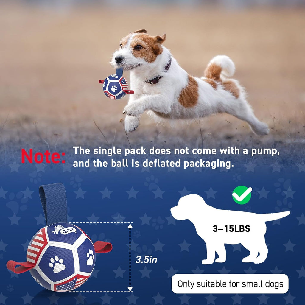 QDAN Puppy Balls, Small Dog Toys, Dog Balls with Straps for Small Breed | 3.5 Inch Small Soccer Ball for Dogs, Puppy Toys for 3-15 lbs Dogs, Dog Birthday Gift, Herding Ball for Small Dogs, Flag