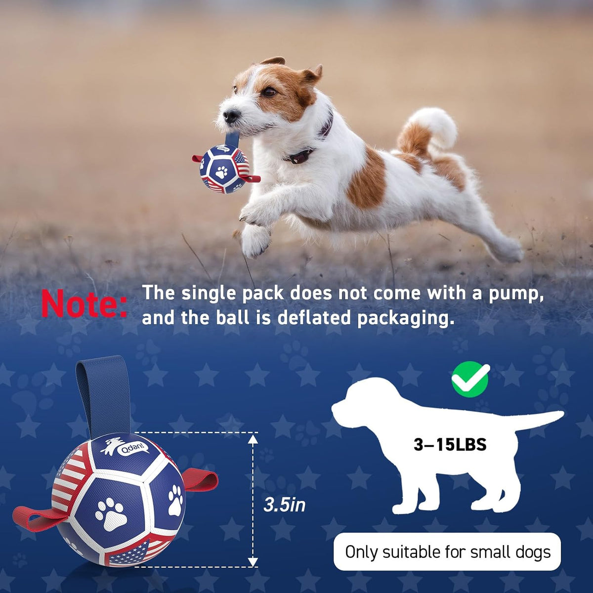 QDAN Puppy Balls, Small Dog Toys, Dog Balls with Straps for Small Breed | 3.5 Inch Small Soccer Ball for Dogs, Puppy Toys for 3-15 lbs Dogs, Dog Birthday Gift, Herding Ball for Small Dogs, Flag