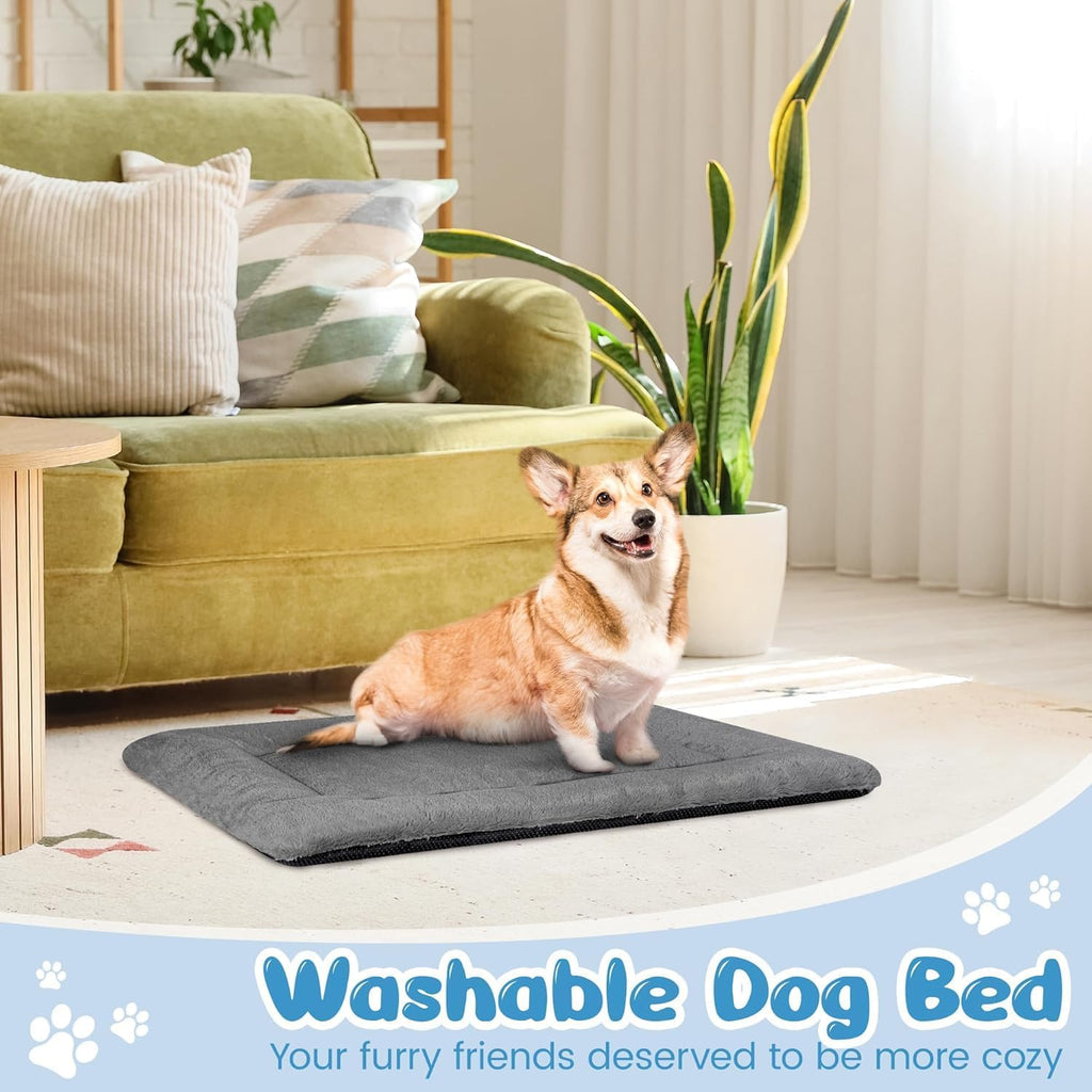 Dog Crate Pad, Washable Cozy Dog Bed Mat for Small Dogs 24"x18", Dark Gray