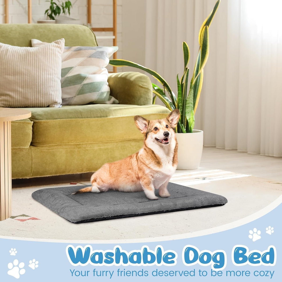 Dog Crate Pad, Washable Cozy Dog Bed Mat for Small Dogs 24"x18", Dark Gray