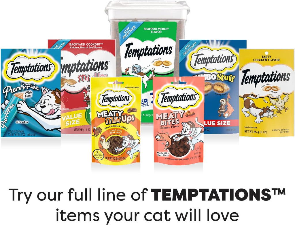 Temptations Cat Treats Classic Crunchy and Soft Cat Treats Variety Pack,6.3 oz. Pouches,(Pack of 12)