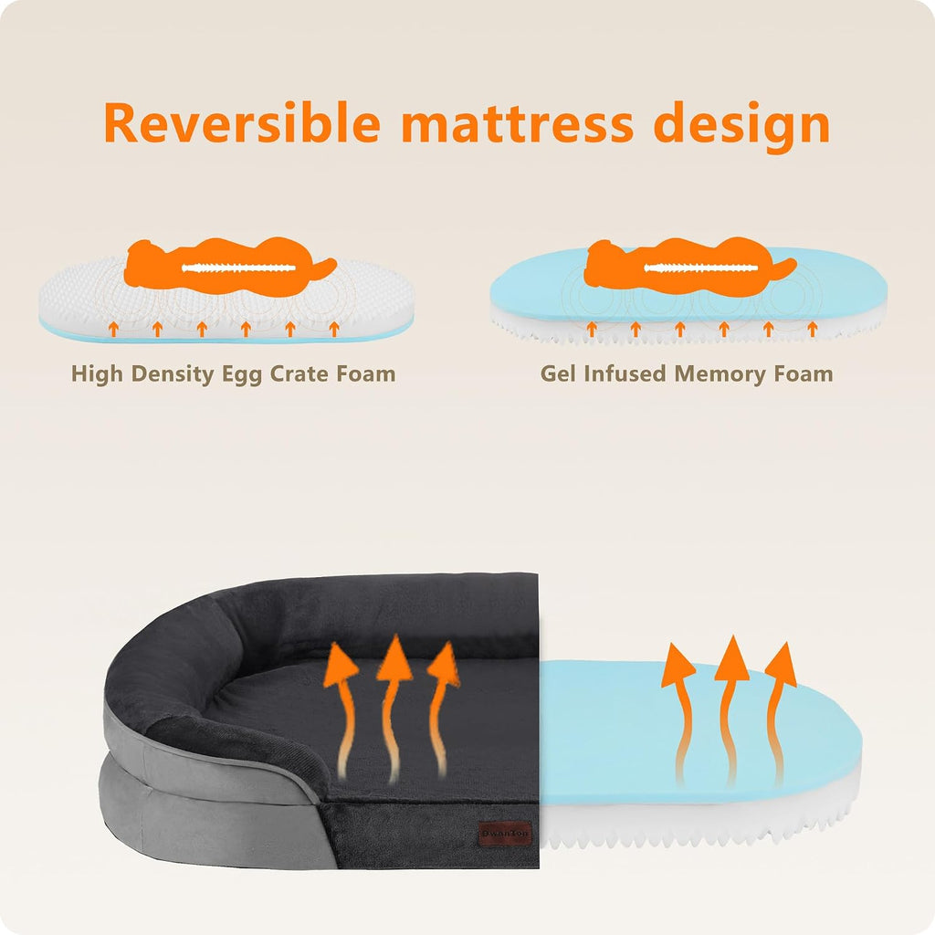 Dwanton Orthopedic Waterproof Large Dog Bed Sofa, Gel Memory Foam, 42"
