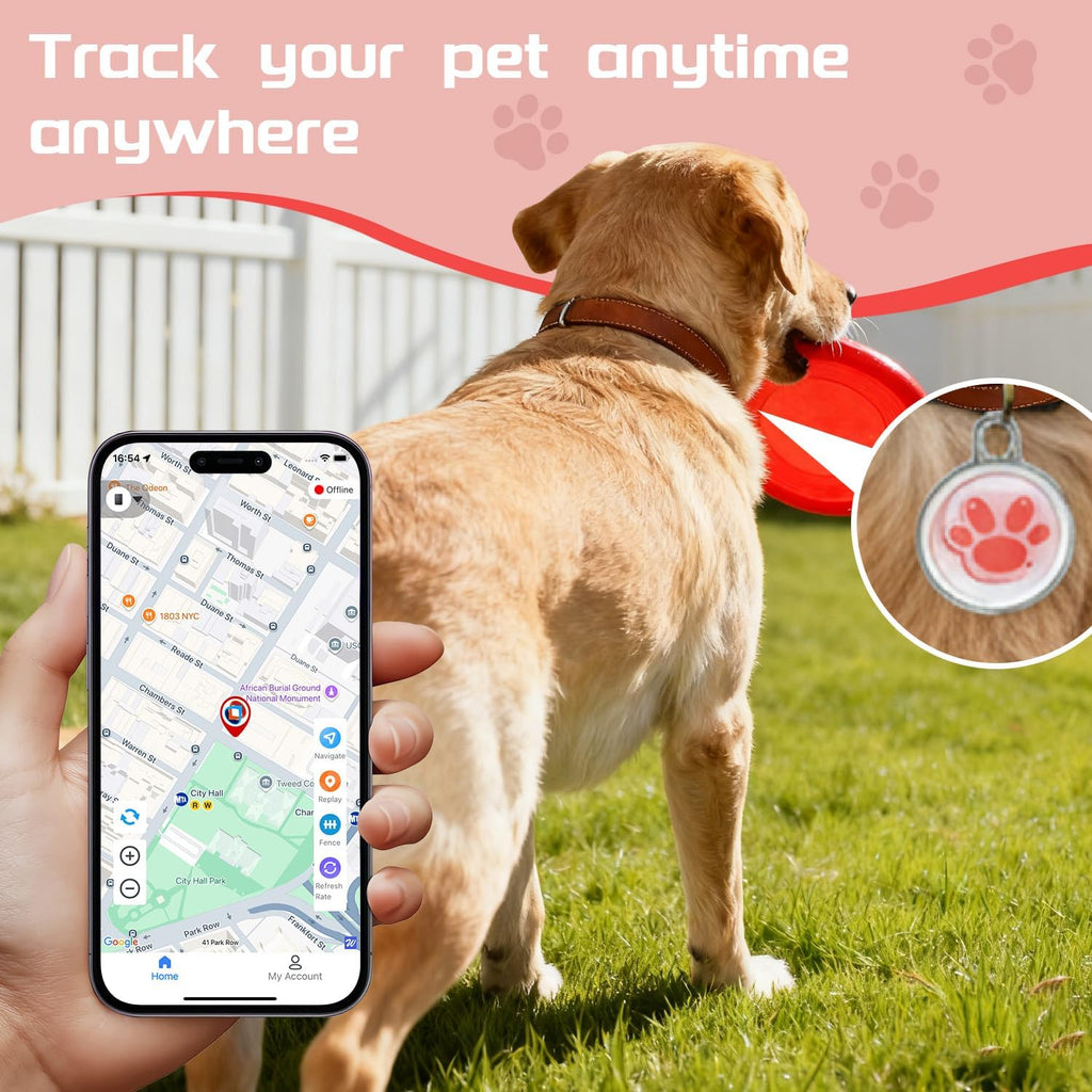 GPS Tracker for Dogs, Smart Dog Tracker with Real-Time Location, for Android and iOS No Monthly Fee & No SIM Card- Pet Location Tracker with Holder, IP68 Waterproof, Indoor & Outdoor Pet Safety Use