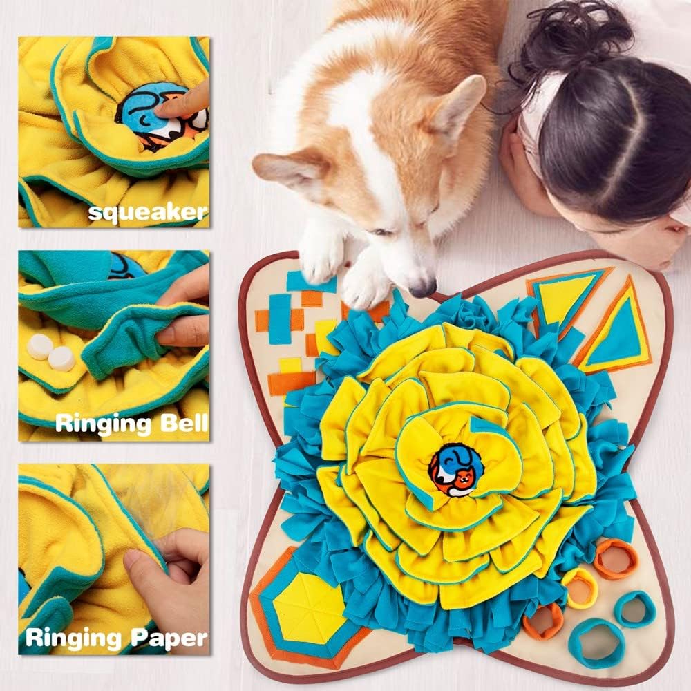 AWOOF Pet Snuffle Mat for Dogs, Interactive Feed Game for Boredom, Encourages Natural Foraging Skills for Cats Dogs Bowl Travel Use, Dog Treat Dispenser Indoor Outdoor Stress Relief (Khaki)