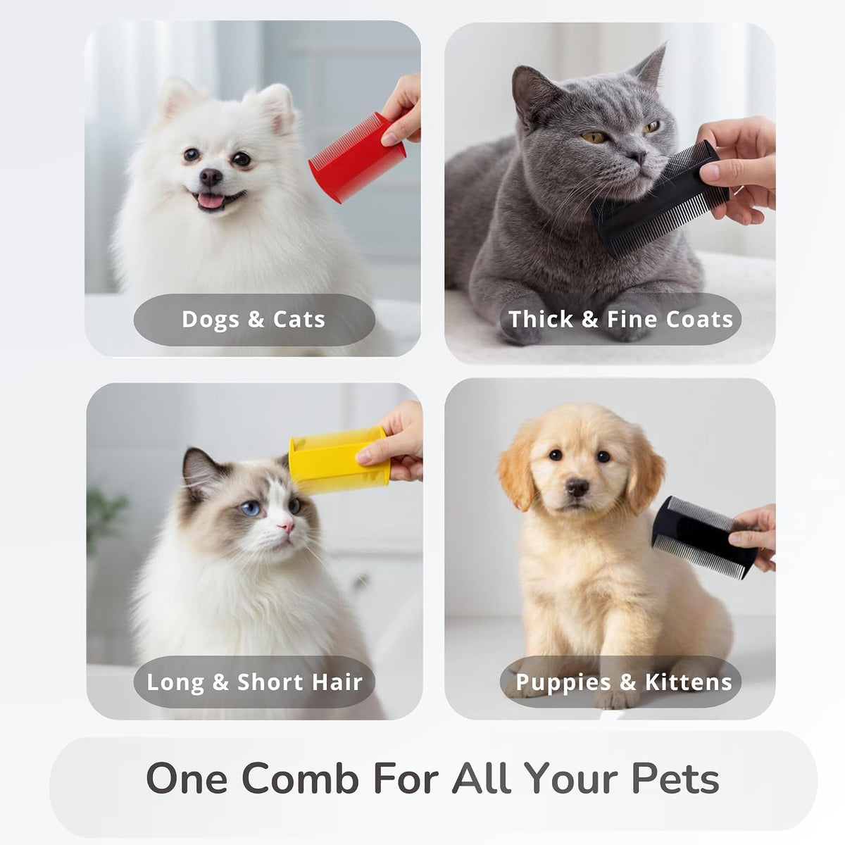 Pets&Goods Tear Stain & Flea Remover Comb Set for Dogs & Cats – Stainless Steel Eye Grooming Tool for Stains, Crust & Mucus – Gentle, Safe, Reusable – Pack of 2 (Mix)
