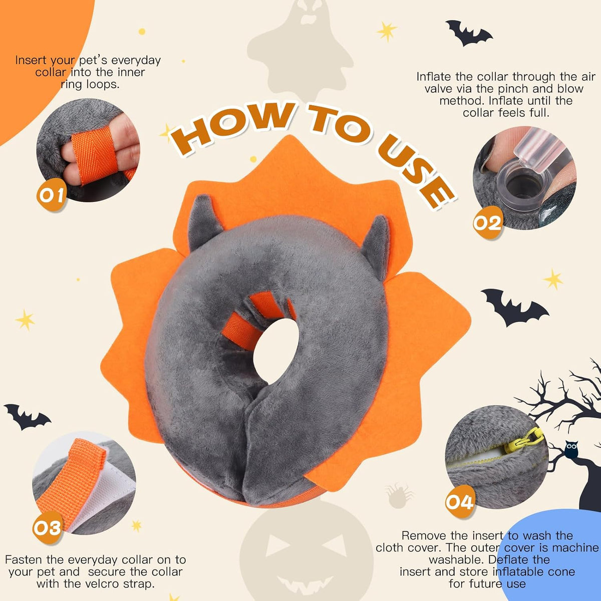IEUUMLER Inflatable Recovery Dog Collar, Protective Donut Cone, Adjustable Soft Collar for Dog and Cat After Surgery Prevent from Biting & Scratching EU002 - Grey Demon M