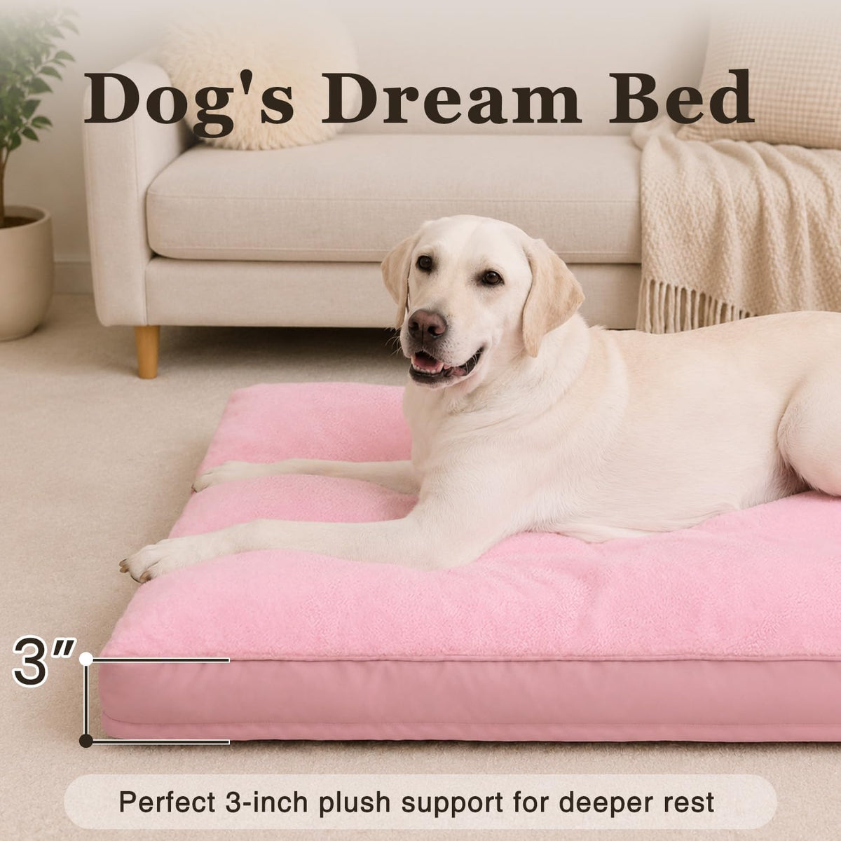 NUPIDA Waterproof Medium Dog Bed for Crate with Washable Cover, 29x18, Pink