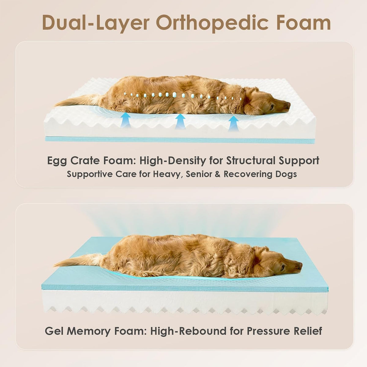 EHEYCIGA Orthopedic Dog Bed for Large Dog, Memory Foam Dog Couch, Beige