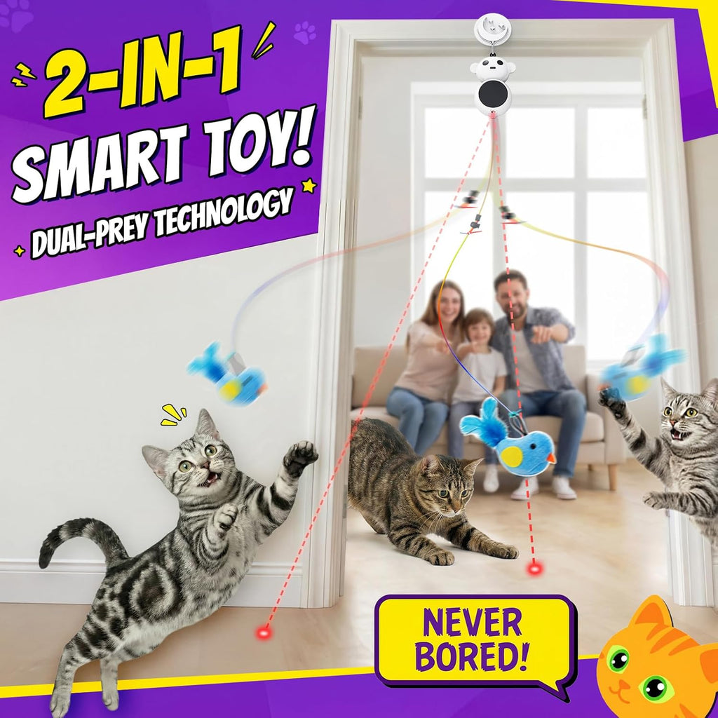 2-in-1 Interactive Laser Pointer Cat Toy & Flying Bird Wand for Indoor Cats