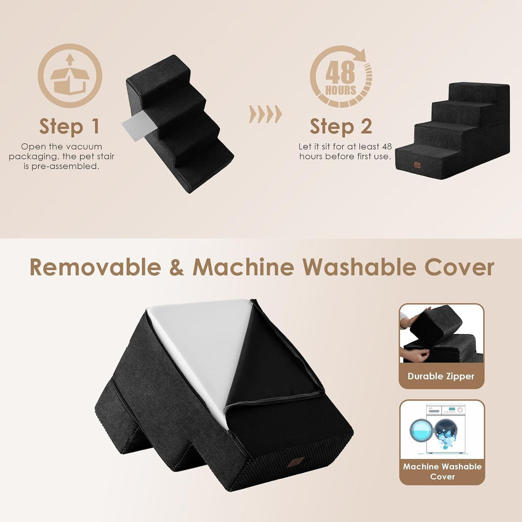 EHEYCIGA Dog Stairs for Bed 20" H, 4-Step Extra Wide Dog Steps, Black