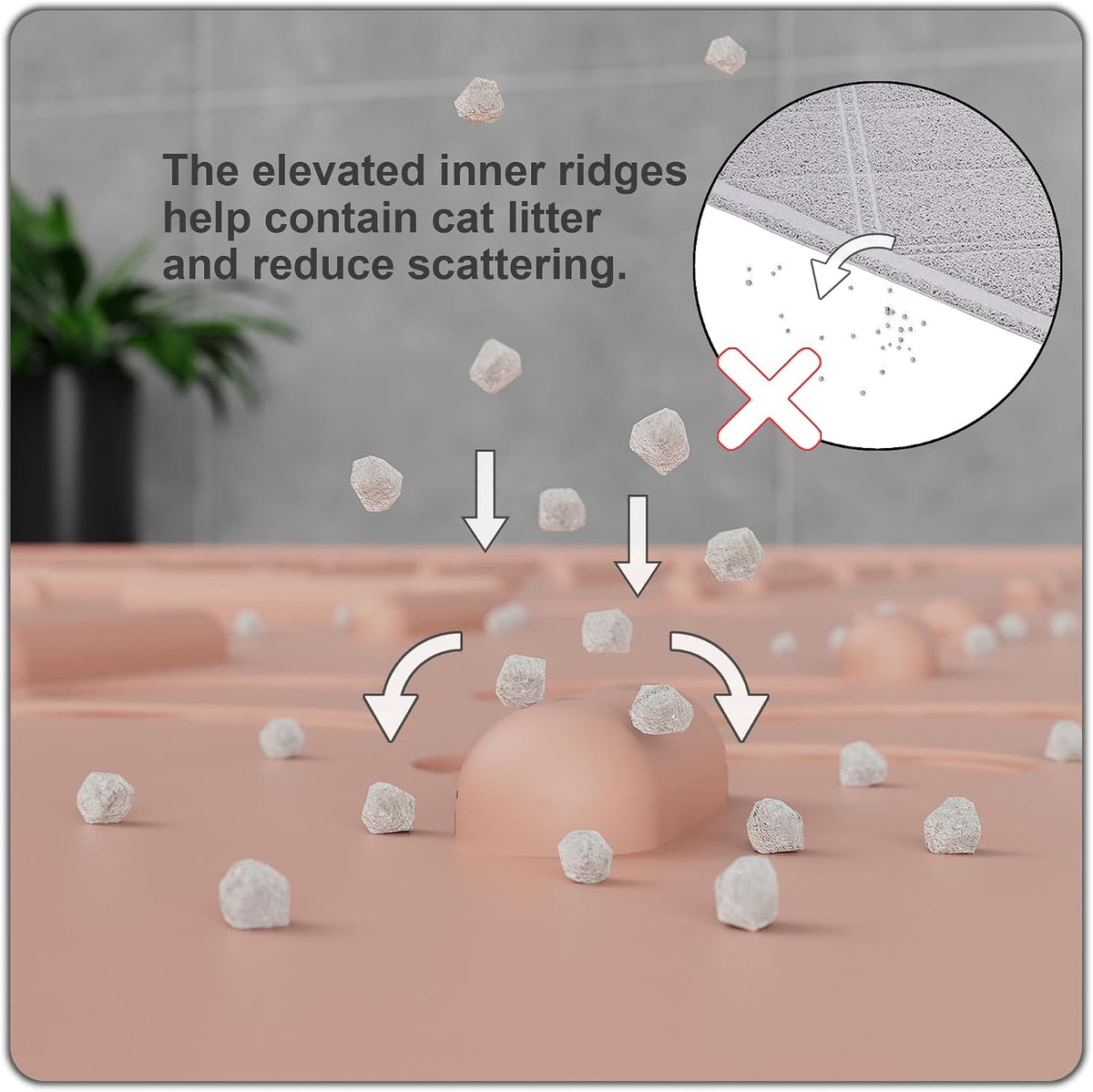 OHMO Cat Litter Mat, 23.5x16 Silicone Trapping Mat Coral | for Kitty Litter Box, Easy Clean, BPA Free Rubber, Center Litter Collection, Easy Pour-Back, Waterproof, Odor-Resistant