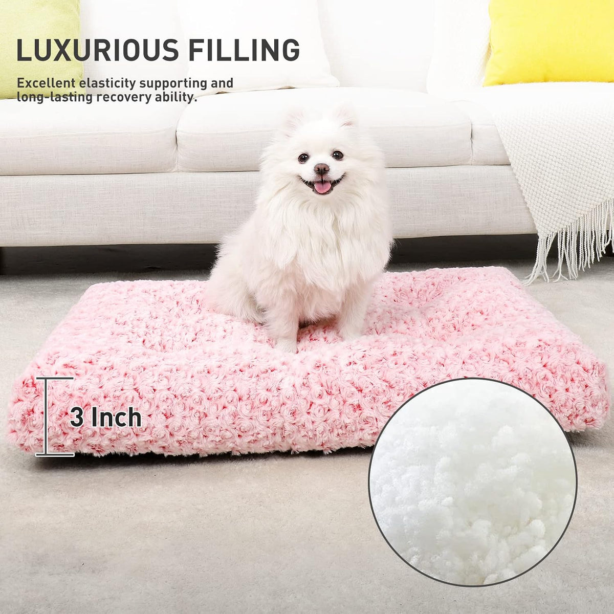 KSIIA Washable Dog Bed Medium Size Dog Crate Bed Plush Pet Mat 29"x21" Pink