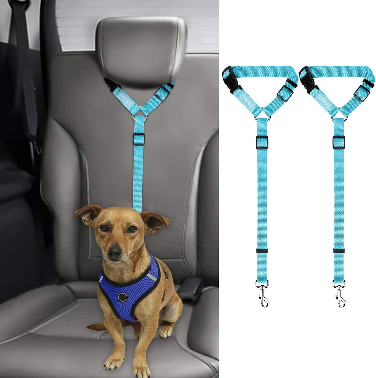 BWOGUE 2 Pack Dog Seat Belt for Car, Headrest Restraint Nylon Safety Straps