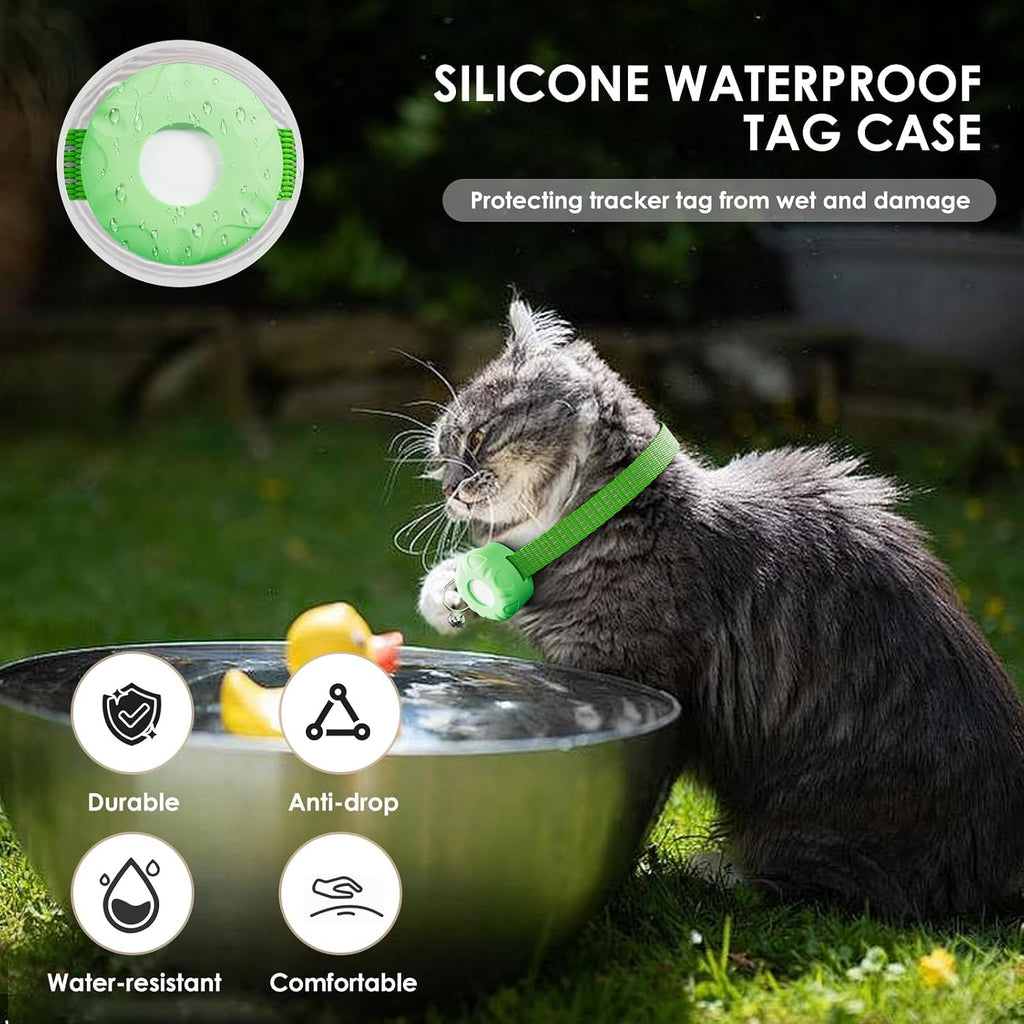 Cat Tracker, Waterproof GPS Tracker for Cats, Cat Tracker Collar with Safety Elastic Buckle, Works with Any Collar,Compatible with Apple Find My App (Only iOS), No Monthly Fee, Light Green