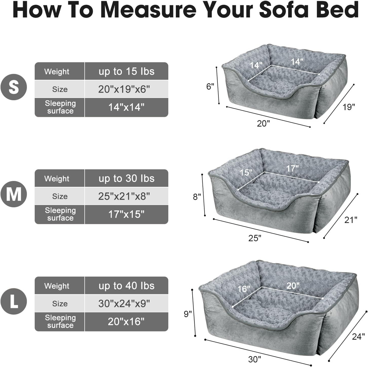 JOEJOY Rectangle Dog Bed for Large Medium Small Dogs Machine Washable Sleeping Dog Sofa Bed Non-Slip Bottom Breathable Soft Puppy Bed Durable Orthopedic Calming Pet Cuddler, Multiple Size, Grey