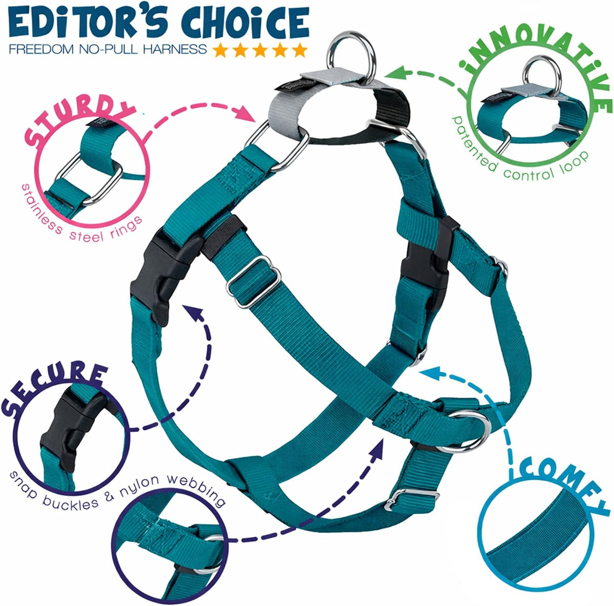 2 Hounds Design Freedom No Pull Dog Harness and Leash, 1" XL, Teal