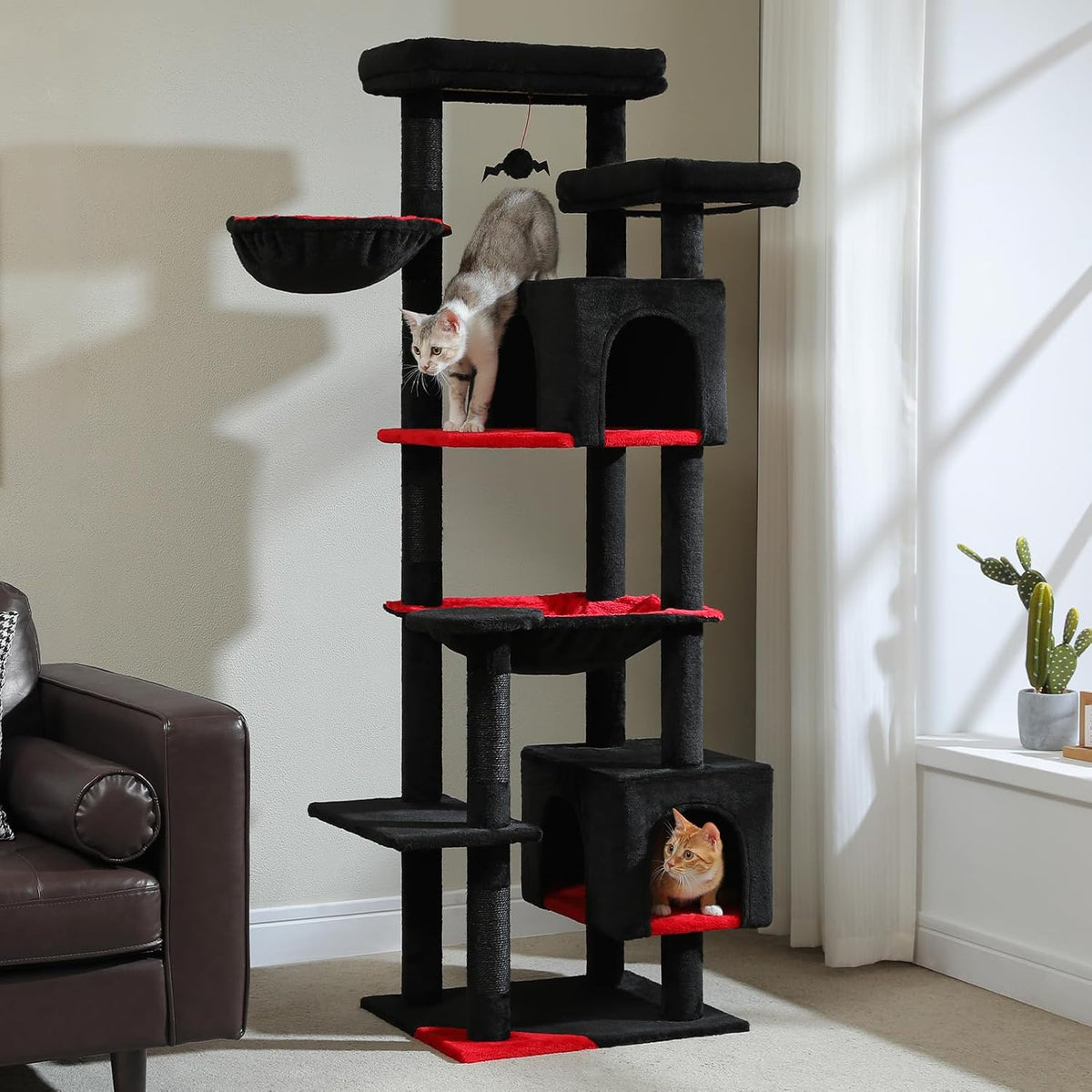69" Gothic Cat Tree for Indoor Cats Large Adult, Multi-Level Cat Tower