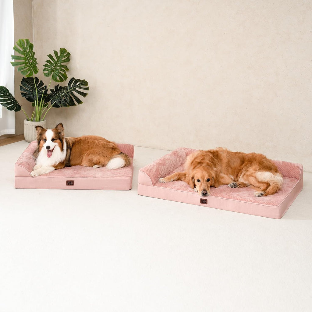 EHEYCIGA Memory Foam Dog Bed Large Size Dogs, Orthopedic Dog Bed Large with Washable Removable Cover, Waterproof Pet Sofa Couch with Nonskid Bottom, 36x27x6, Pink